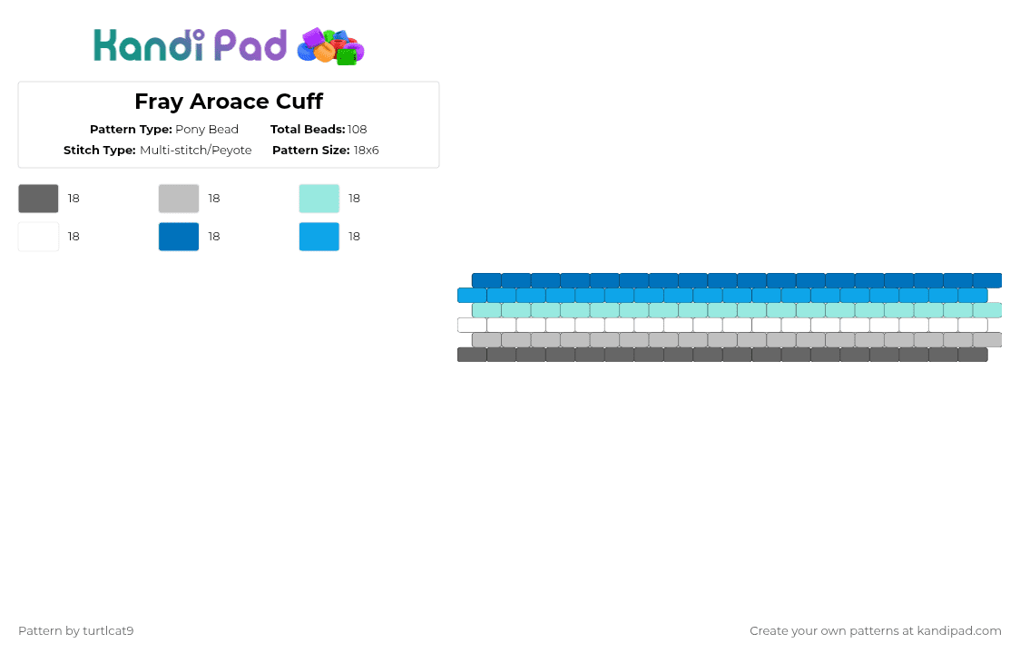 Fray Aroace Cuff - Pony Bead Pattern by turtlcat9 on Kandi Pad - light blue,fray aroace,frayaroace,fray,pride,cuff,horizontal