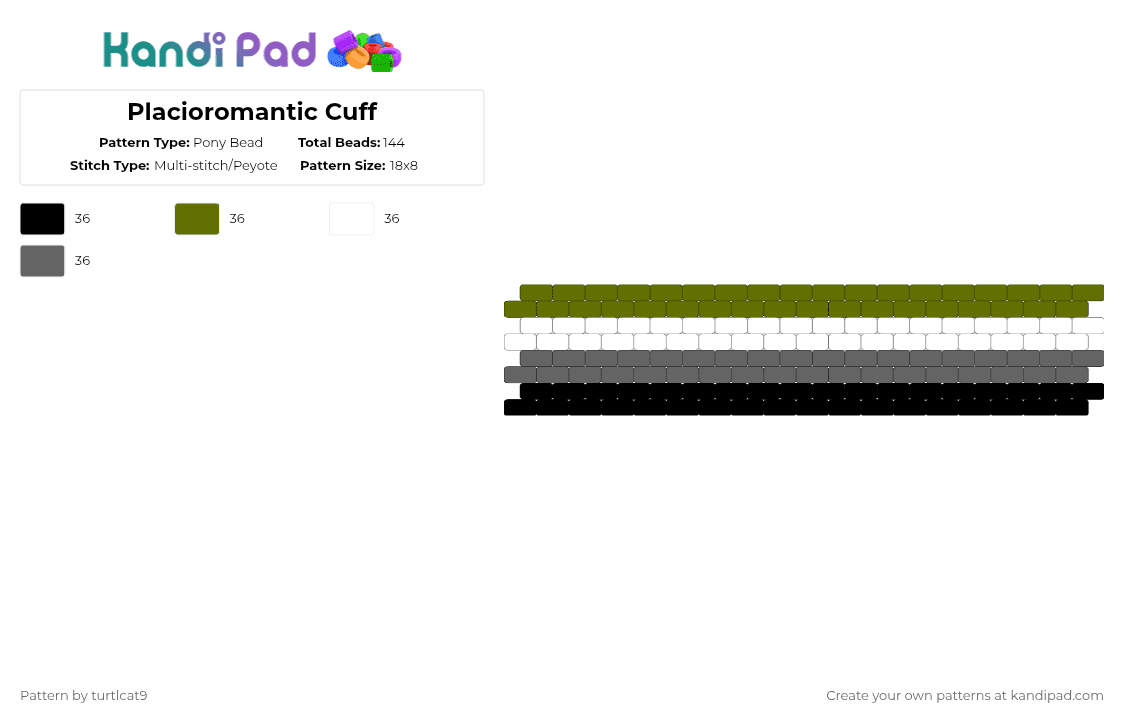 Placioromantic Cuff - Pony Bead Pattern by turtlcat9 on Kandi Pad - gold,gray,placioromantic,placio,pride,cuff,horizontal