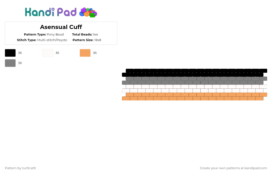 Asensual Cuff - Pony Bead Pattern by turtlcat9 on Kandi Pad - orange,gray,asensual,pride,cuff,horizontal