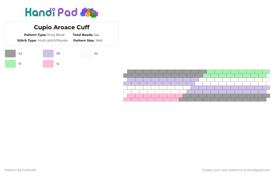 Cupio Aroace Cuff - Pony Bead Pattern by turtlcat9 on Kandi Pad - gray,pink,cupio aroace,cupioaroace,cupio,aroace,pride,cuff,horizontal