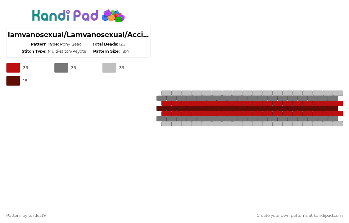 Iamvanosexual/Lamvanosexual/Accipiosexual Cuff - Pony Bead Pattern by turtlcat9 on Kandi Pad - red,gray,beige,iamvanosexual,lamvanosexual,accipiosexual,iamvano,lamvano,accipio,pride,cuff
