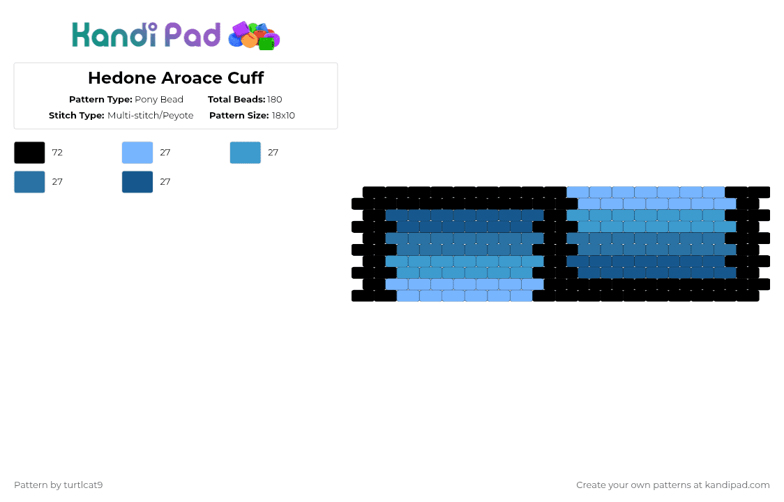 Hedone Aroace Cuff - Pony Bead Pattern by turtlcat9 on Kandi Pad - light blue,blue,hedone aroace,hedone,pride,cuff,horizontal