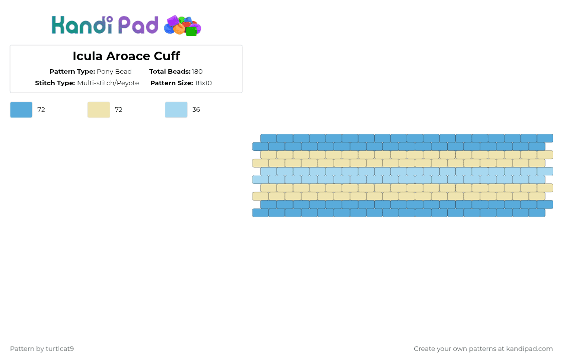 Icula Aroace Cuff - Pony Bead Pattern by turtlcat9 on Kandi Pad - light blue,beige,icula aroace,iculaaroace,icula,aroace,pride,cuff,horizontal