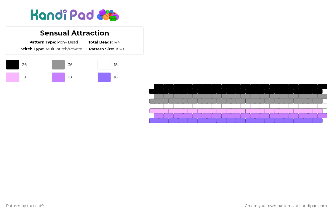 Sensual Attraction - Pony Bead Pattern by turtlcat9 on Kandi Pad - gray,pink,sensual attraction,sensual,pride,cuff,horizontal