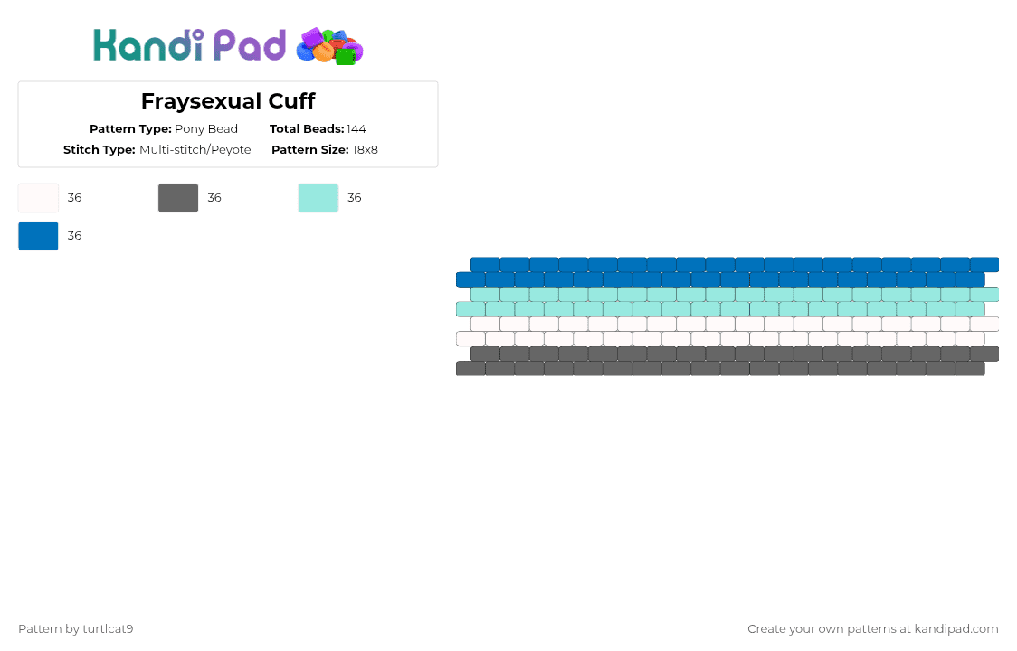 Fraysexual Cuff - Pony Bead Pattern by turtlcat9 on Kandi Pad - gray,light blue,blue,fraysexual,pride,cuff,horizontal