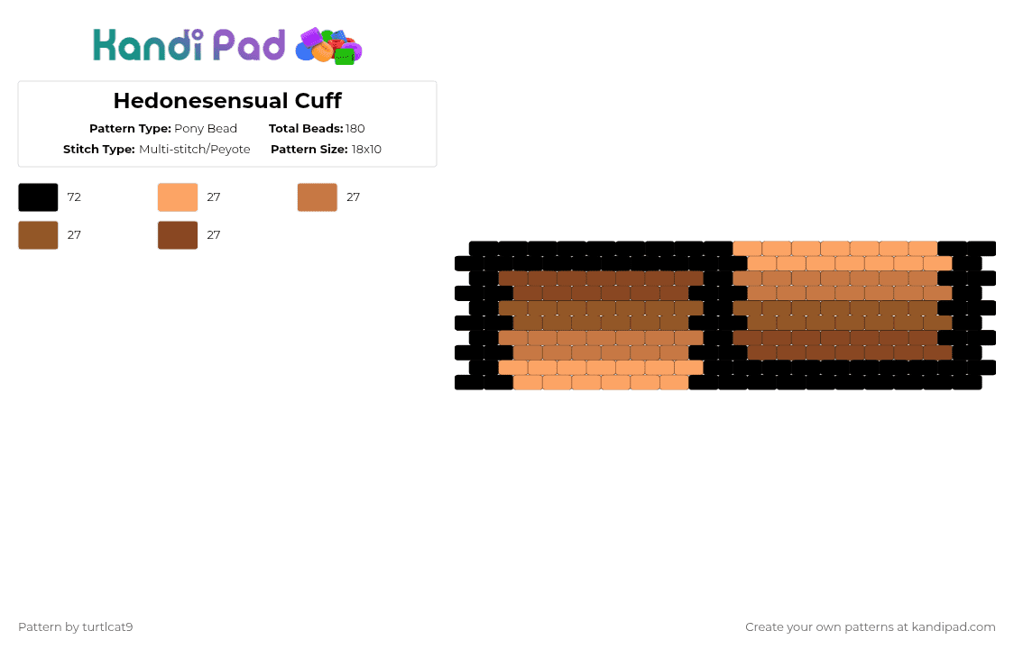 Hedonesensual Cuff - Pony Bead Pattern by turtlcat9 on Kandi Pad - orange,hedonesensual,hedone,pride,cuff,horizontal