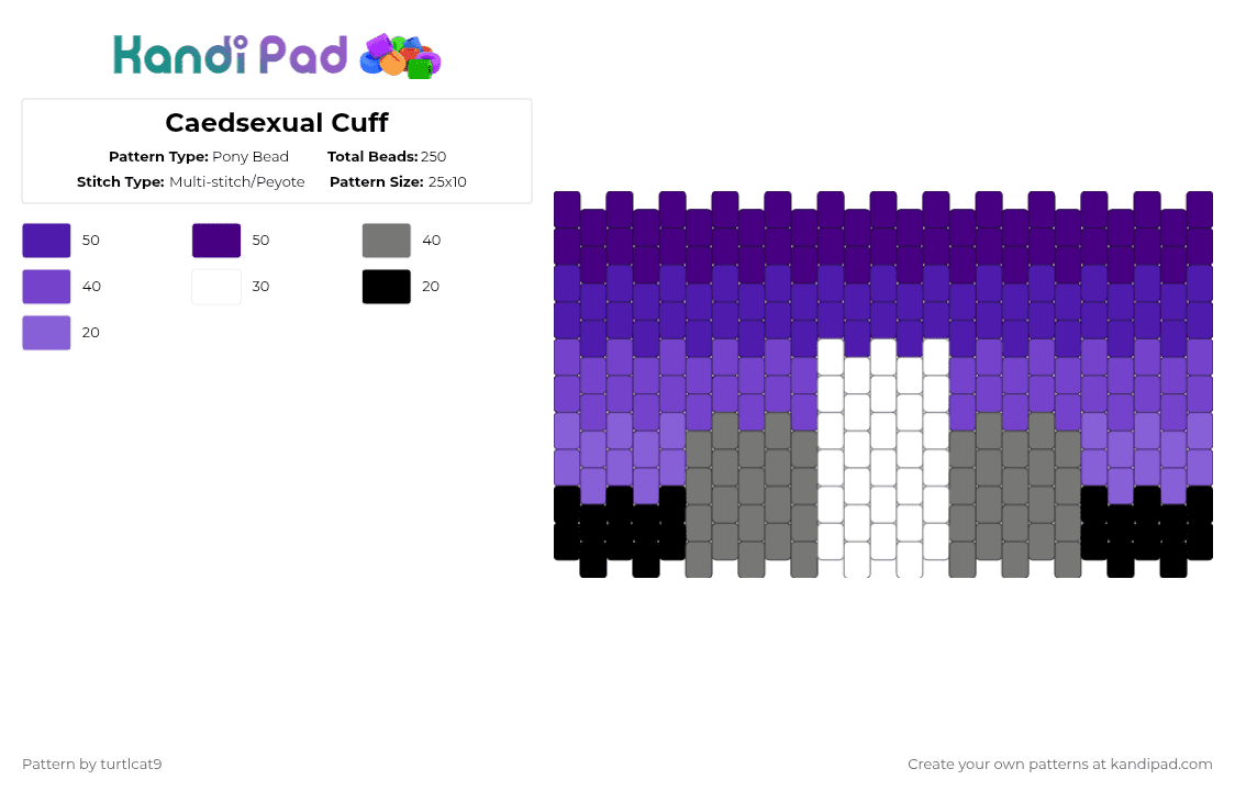 Caedsexual Cuff - Pony Bead Pattern by turtlcat9 on Kandi Pad - purple,caedsexual,caed,pride,cuff,horizontal