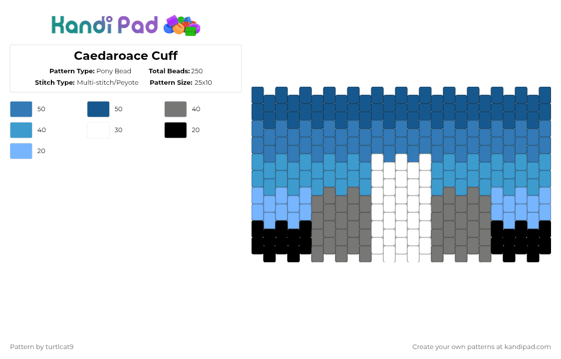 Caedaroace Cuff - Pony Bead Pattern by turtlcat9 on Kandi Pad - blue,caedaroace,caed,aroace,pride,cuff,horizontal