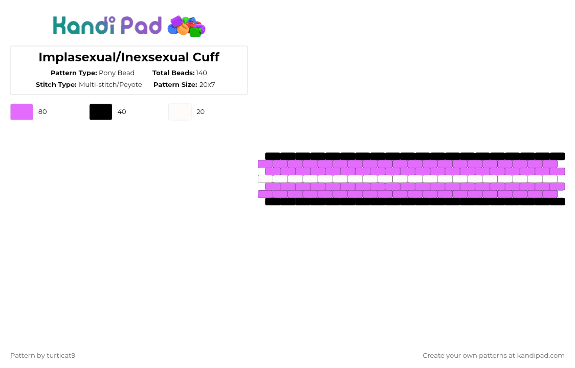 Implasexual/Inexsexual Cuff - Pony Bead Pattern by turtlcat9 on Kandi Pad - pink,implaromantic,inexromantic,impla,inex,pride,cuff,horizontal