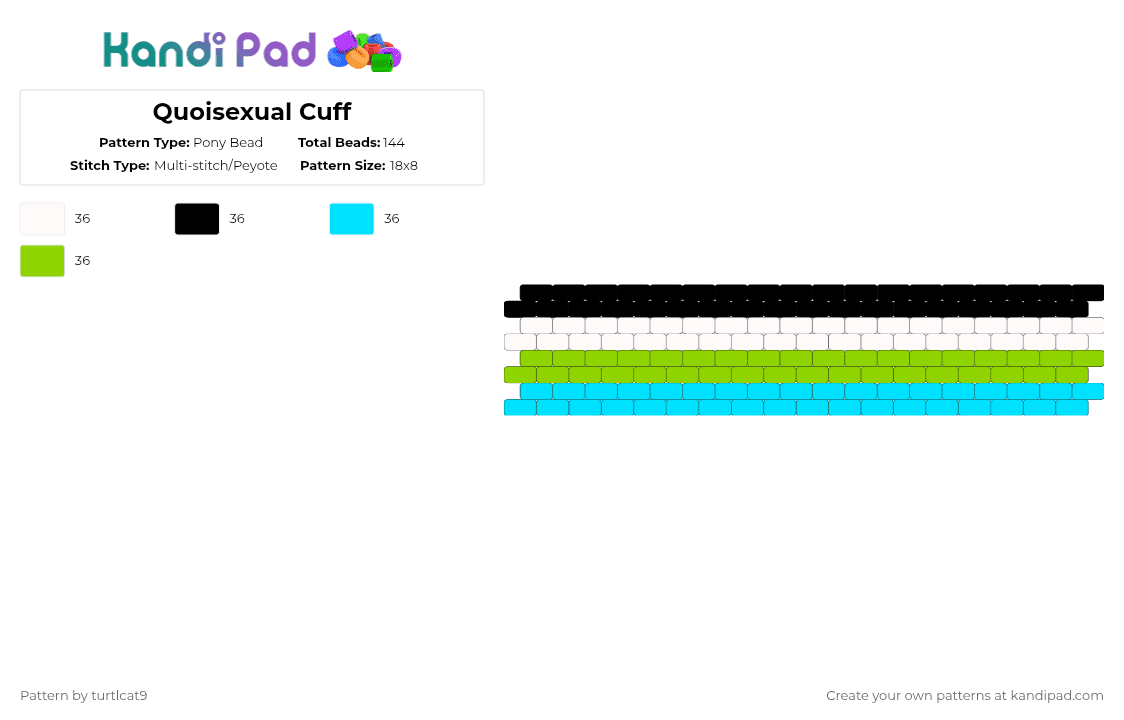 Quoisexual Cuff - Pony Bead Pattern by turtlcat9 on Kandi Pad - light blue,green,quoisexual,quoi,pride,cuff,horizontal