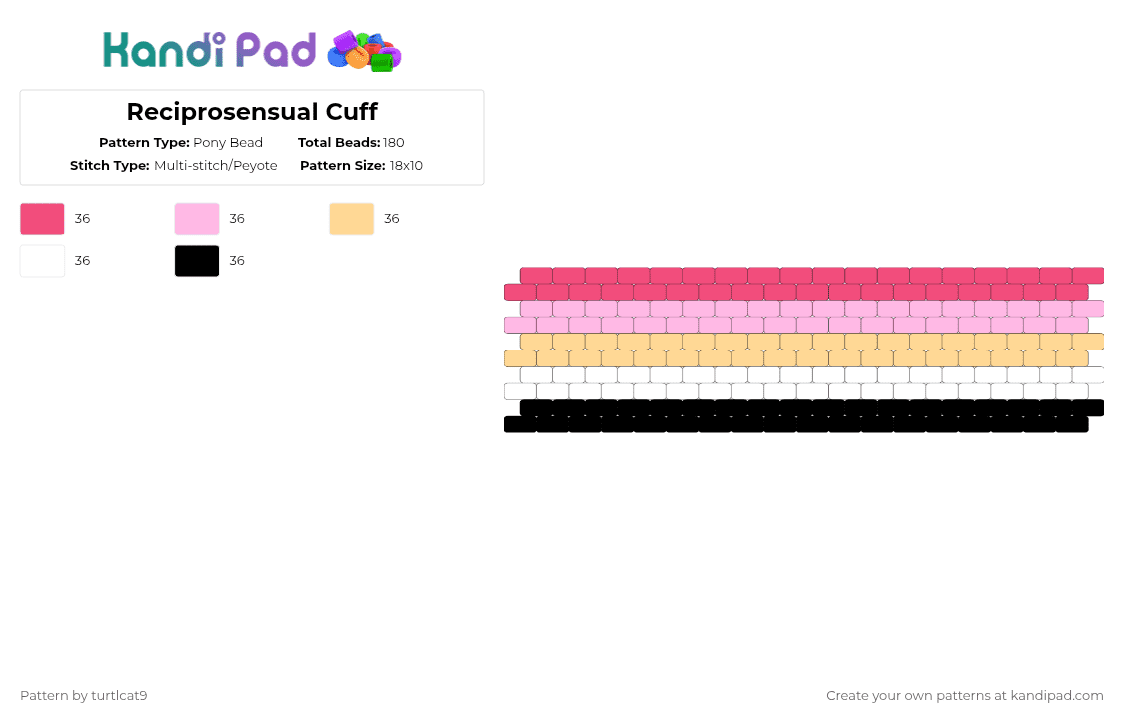 Reciprosensual Cuff - Pony Bead Pattern by turtlcat9 on Kandi Pad - red,pink,beige,reciprosensual,recipro,pride,cuff,horizontal