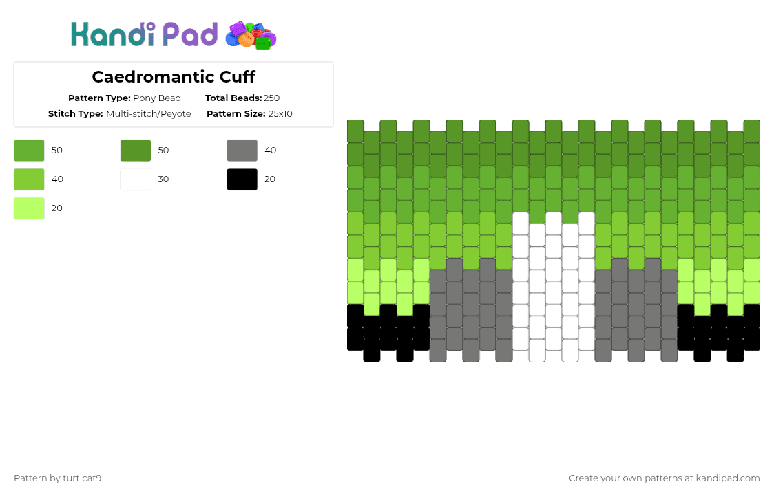 Caedromantic Cuff - Pony Bead Pattern by turtlcat9 on Kandi Pad - green,caedromantic,caed,pride,cuff,horizontal