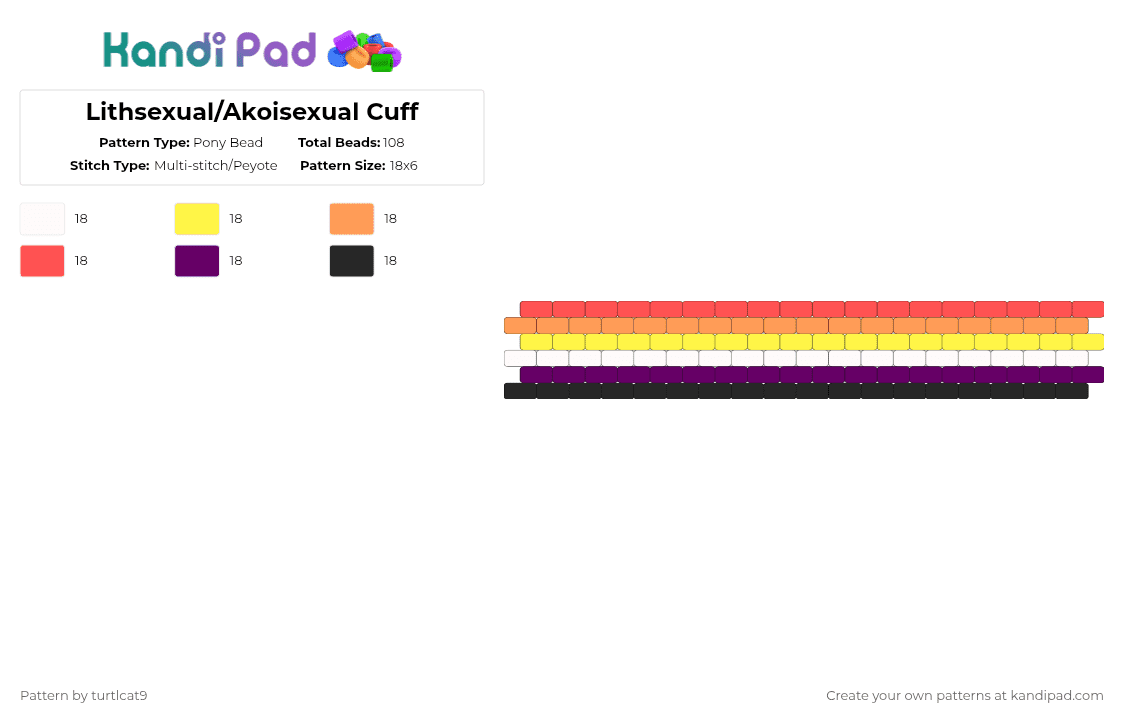 Lithsexual/Akoisexual Cuff - Pony Bead Pattern by turtlcat9 on Kandi Pad - yellow,orange,red,pink,lithsexual,akoisexual,lith,akoi,pride,cuff,horizontal