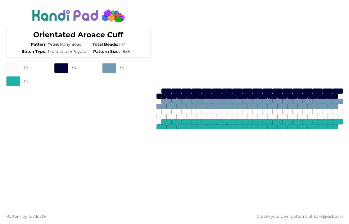 Orientated Aroace Cuff - Pony Bead Pattern by turtlcat9 on Kandi Pad - light blue,teal,orientated aroace,pride,cuff,horizontal