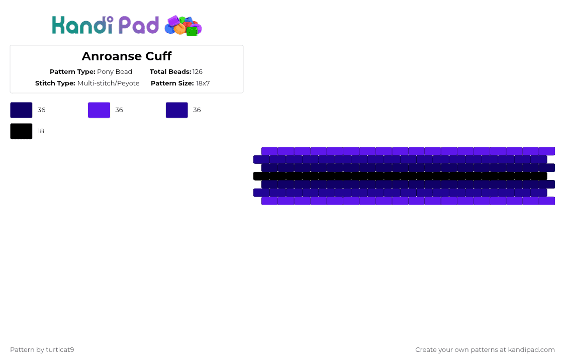 Anroanse Cuff - Pony Bead Pattern by turtlcat9 on Kandi Pad - purple,anroanse,anro,anse,ance,aroace,pride,cuff,horizontal