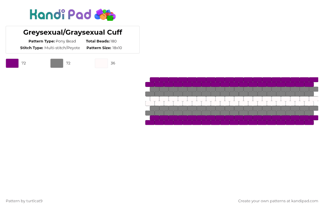 Greysexual/Graysexual Cuff - Pony Bead Pattern by turtlcat9 on Kandi Pad - pink,gray,greysexual,graysexual,pride,cuff,horizontal