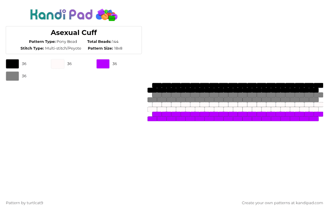 Asexual Cuff - Pony Bead Pattern by turtlcat9 on Kandi Pad - purple,gray,asexual,ace,pride,cuff,horizontal