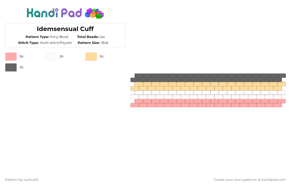 Idemsensual Cuff - Pony Bead Pattern by turtlcat9 on Kandi Pad - beige,gray,idemsensual,idem,pride,cuff,horizontal