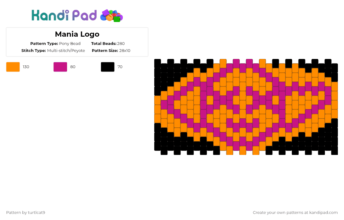 Mania Logo - Pony Bead Pattern by turtlcat9 on Kandi Pad - pink,orange