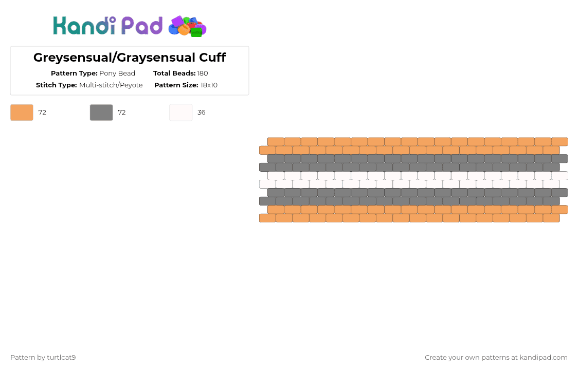 Greysensual/Graysensual Cuff - Pony Bead Pattern by turtlcat9 on Kandi Pad - orange,gray,greysensual,graysensual,grey,pride,cuff,horizontal
