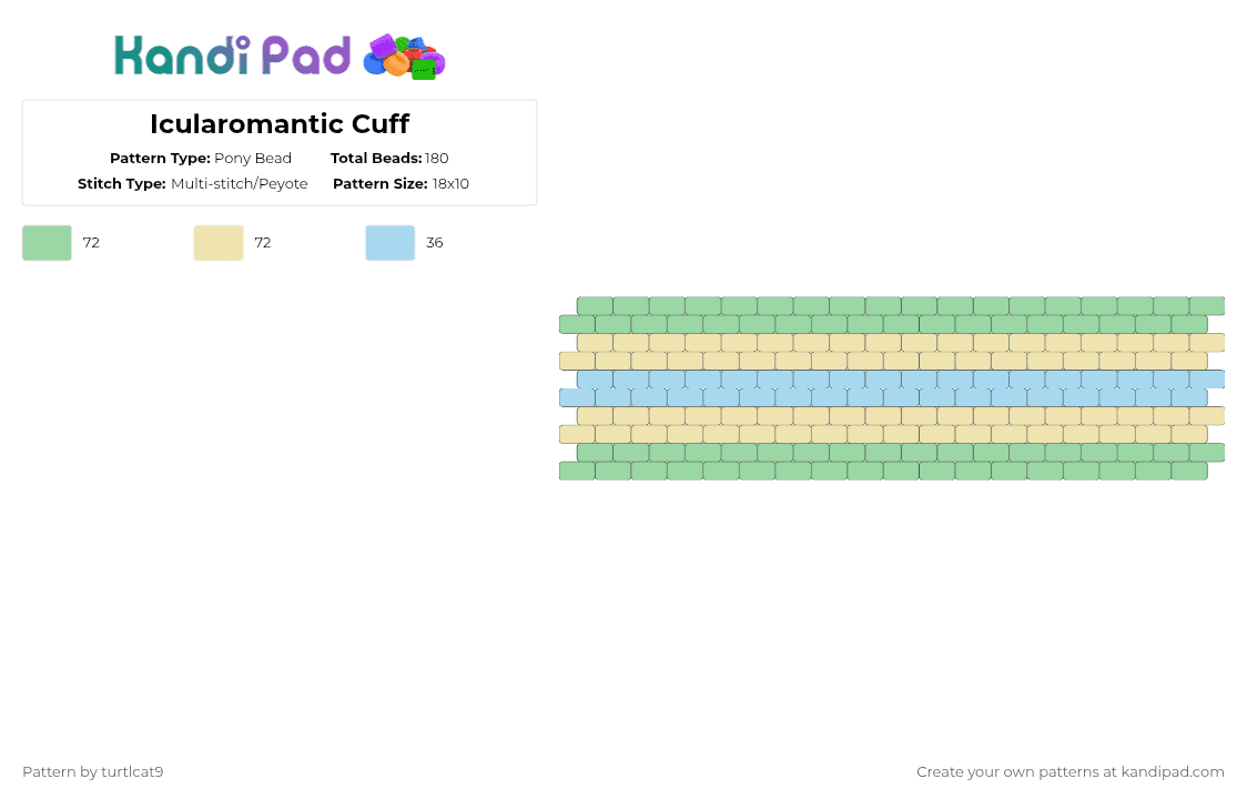 Icularomantic Cuff - Pony Bead Pattern by turtlcat9 on Kandi Pad - teal,beige,icularomantic,icula,pride,cuff,horizontal