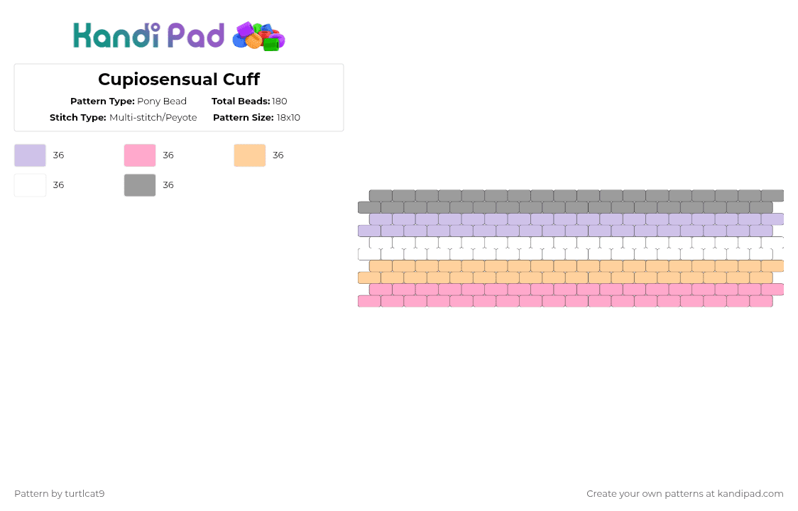 Cupiosensual Cuff - Pony Bead Pattern by turtlcat9 on Kandi Pad - pink,cupiosensual,cupio,asensual,asen,pride,cuff,horizontal