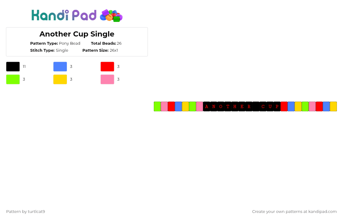 Another Cup Single - Pony Bead Pattern by turtlcat9 on Kandi Pad - red,yellow,colorful,miku,teto,rin,gumi,luka,meiko,another cup,vocaloid