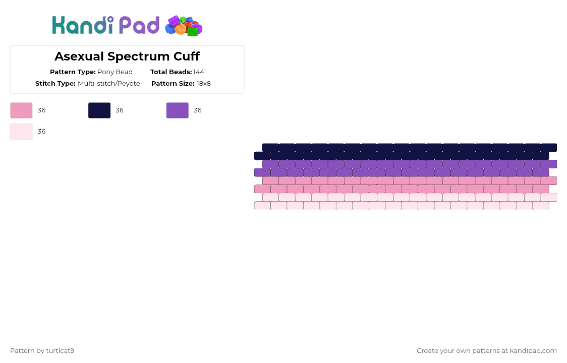 Asexual Spectrum Cuff - Pony Bead Pattern by turtlcat9 on Kandi Pad - pink,purple,asexual spectrum,acespec,ace spec,aspec,a spec,ace spectrum,a spectrum,pride