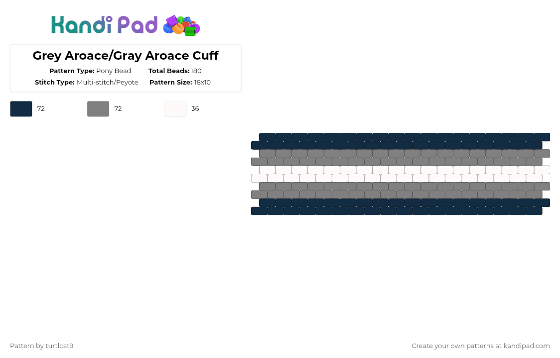Grey Aroace/Gray Aroace Cuff - Pony Bead Pattern by turtlcat9 on Kandi Pad - blue,gray,grey aroace,gray aroace,greyaroace,grayaroace,grey,pride,cuff