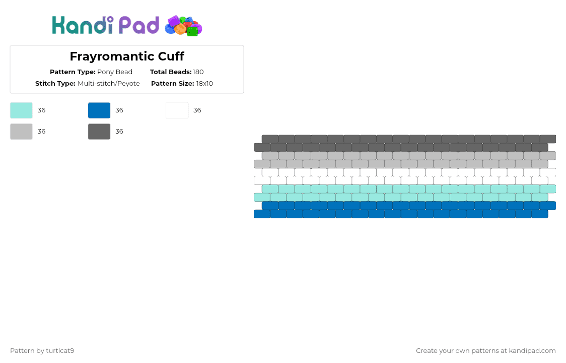 Frayromantic Cuff - Pony Bead Pattern by turtlcat9 on Kandi Pad - light blue,blue,beige,gray,frayromantic,fray,pride,cuff,horizontal