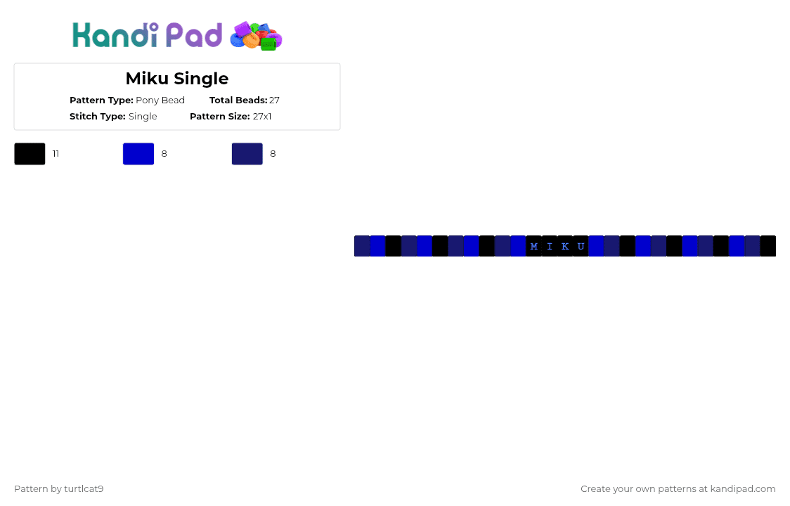 Miku Single - Pony Bead Pattern by turtlcat9 on Kandi Pad - black,purple,hatsune miku,miku hatsune,miku,hatsune,another cup,bunnycat,vocaloid,single