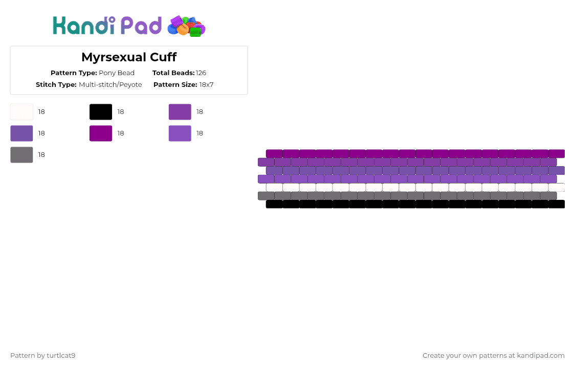Myrsexual Cuff - Pony Bead Pattern by turtlcat9 on Kandi Pad - pink,purple,myrsexual,myr,ace,pride,cuff,horizontal