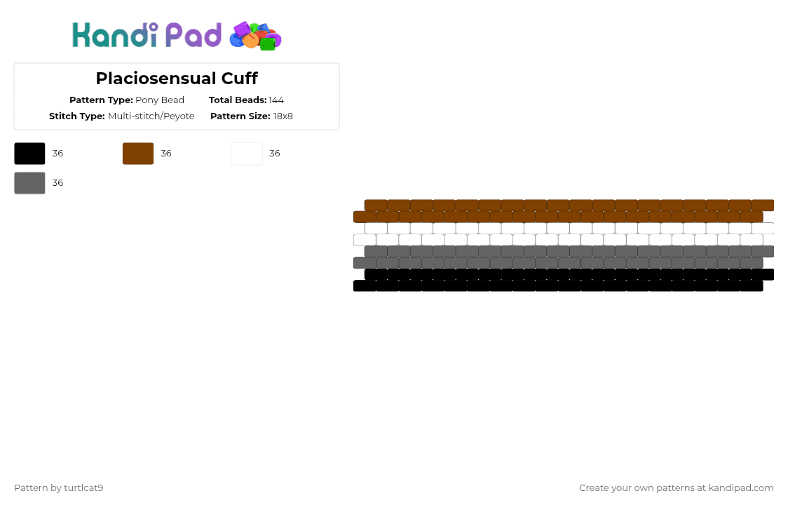 Placiosensual Cuff - Pony Bead Pattern by turtlcat9 on Kandi Pad - brown,gray,placiosensual,placio,pride,cuff,horizontal