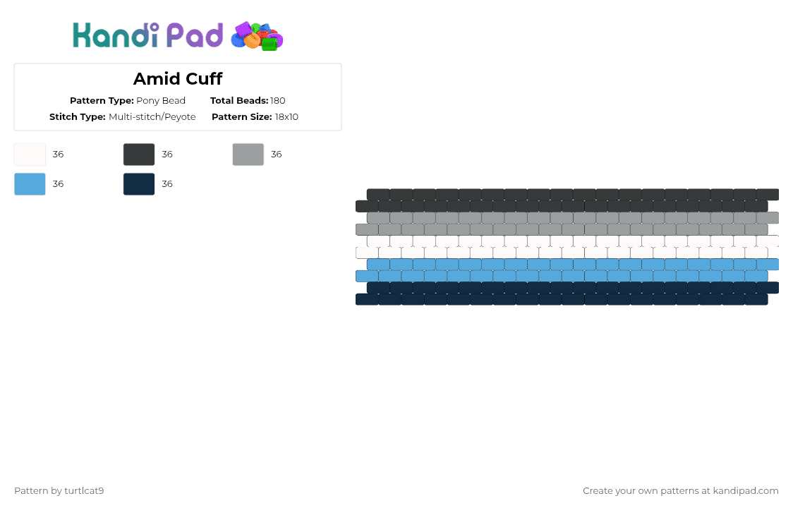 Amid Cuff - Pony Bead Pattern by turtlcat9 on Kandi Pad - gray,light blue,blue,amid,aroace,pride,cuff,horizontal