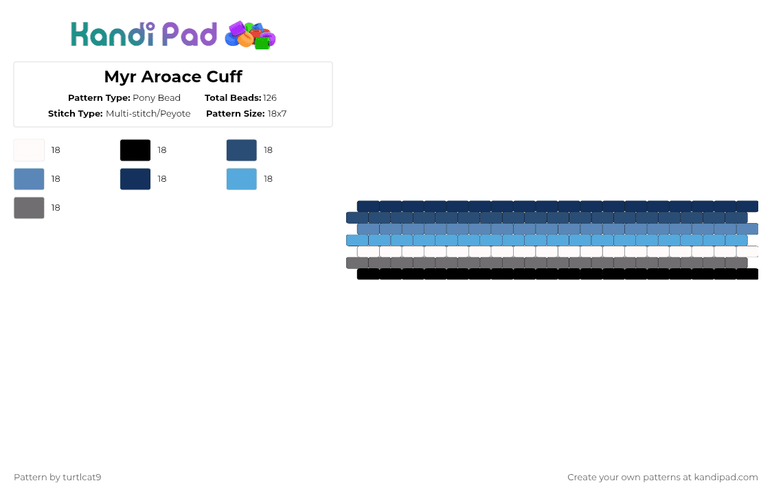 Myr Aroace Cuff - Pony Bead Pattern by turtlcat9 on Kandi Pad - blue,myr aroace,myraroace,myr,pride,cuff,horizontal
