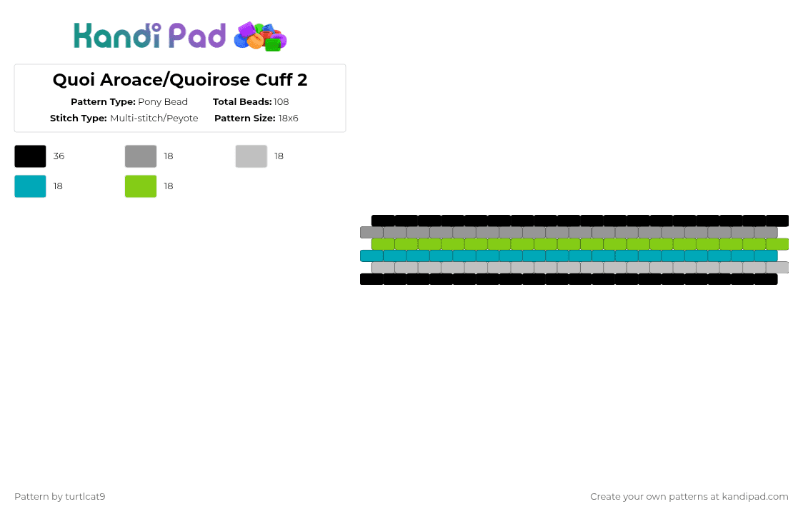 Quoi Aroace/Quoirose Cuff 2 - Pony Bead Pattern by turtlcat9 on Kandi Pad - gray,beige,teal,green,quoi aroace,quoirose,quoi,pride,cuff,horizontal