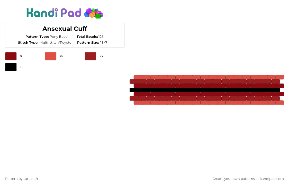 Ansexual Cuff - Pony Bead Pattern by turtlcat9 on Kandi Pad - brown,red,ansexual,ance,anse,ace,pride,cuff,horizontal