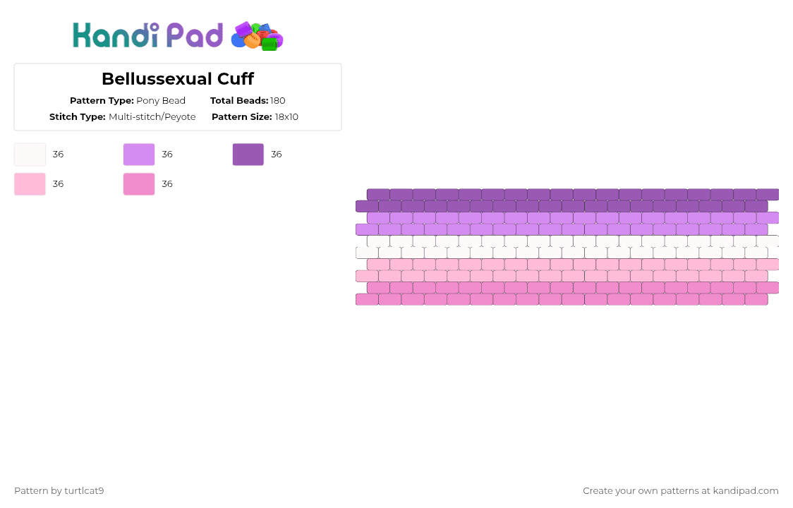 Bellussexual Cuff - Pony Bead Pattern by turtlcat9 on Kandi Pad - pink,bellussexual,bellus,ace,pride,cuff,horizontal