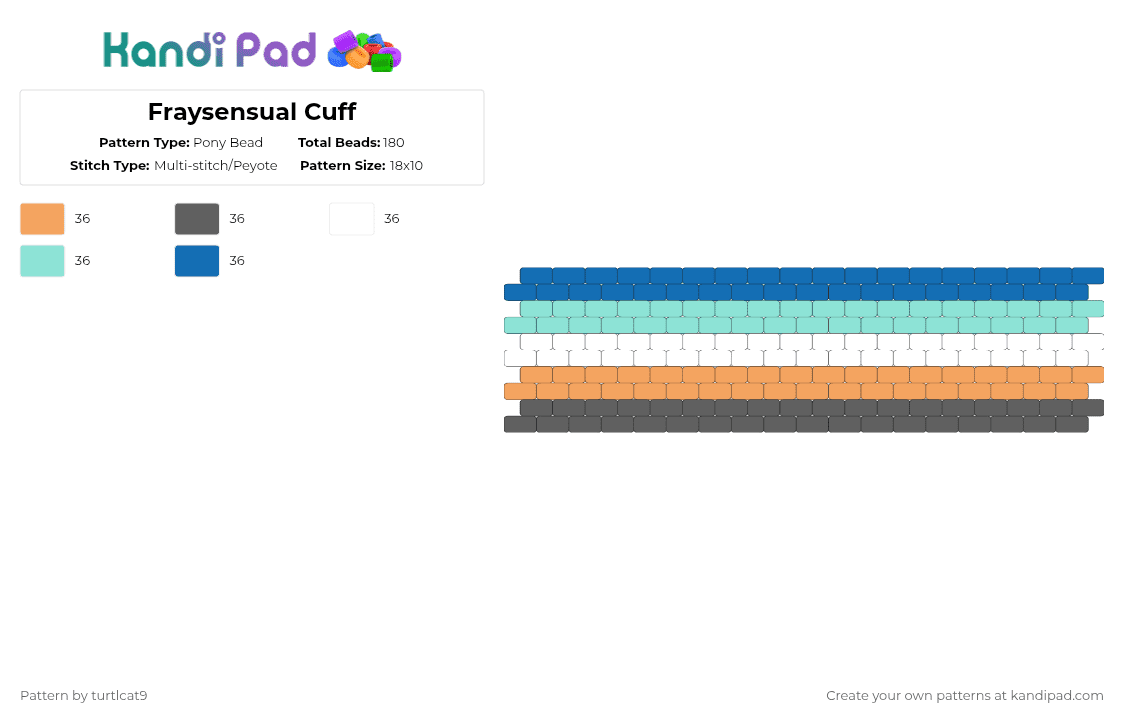 Fraysensual Cuff - Pony Bead Pattern by turtlcat9 on Kandi Pad - orange,gray,light blue,blue,fraysensual,fray,pride,cuff,horizontal