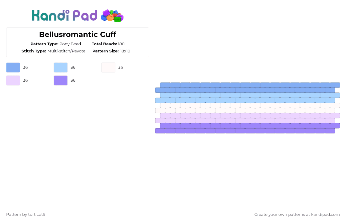 Bellusromantic Cuff - Pony Bead Pattern by turtlcat9 on Kandi Pad - light blue,pink,bellusromantic,bellus,aro,pride,cuff,horizontal