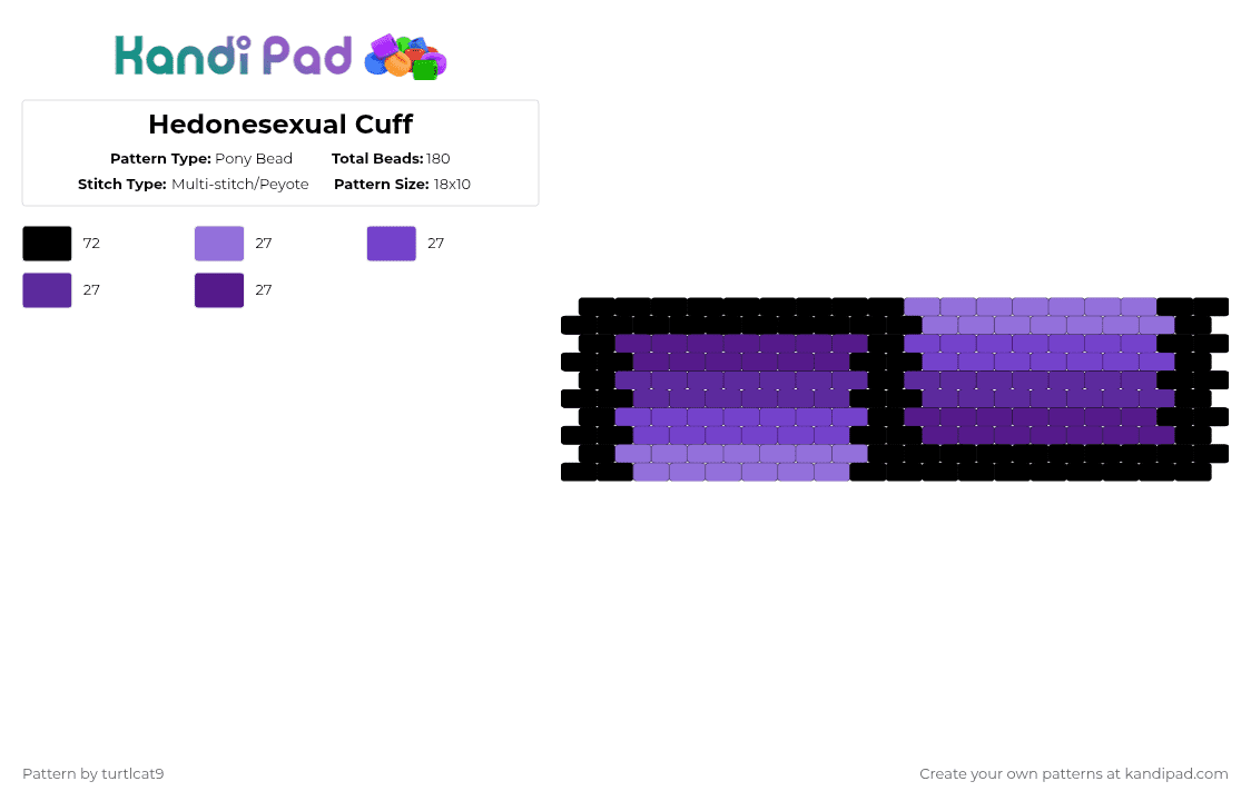 Hedonesexual Cuff - Pony Bead Pattern by turtlcat9 on Kandi Pad - black,purple,hedonesexual,hedone,pride,cuff,horizontal