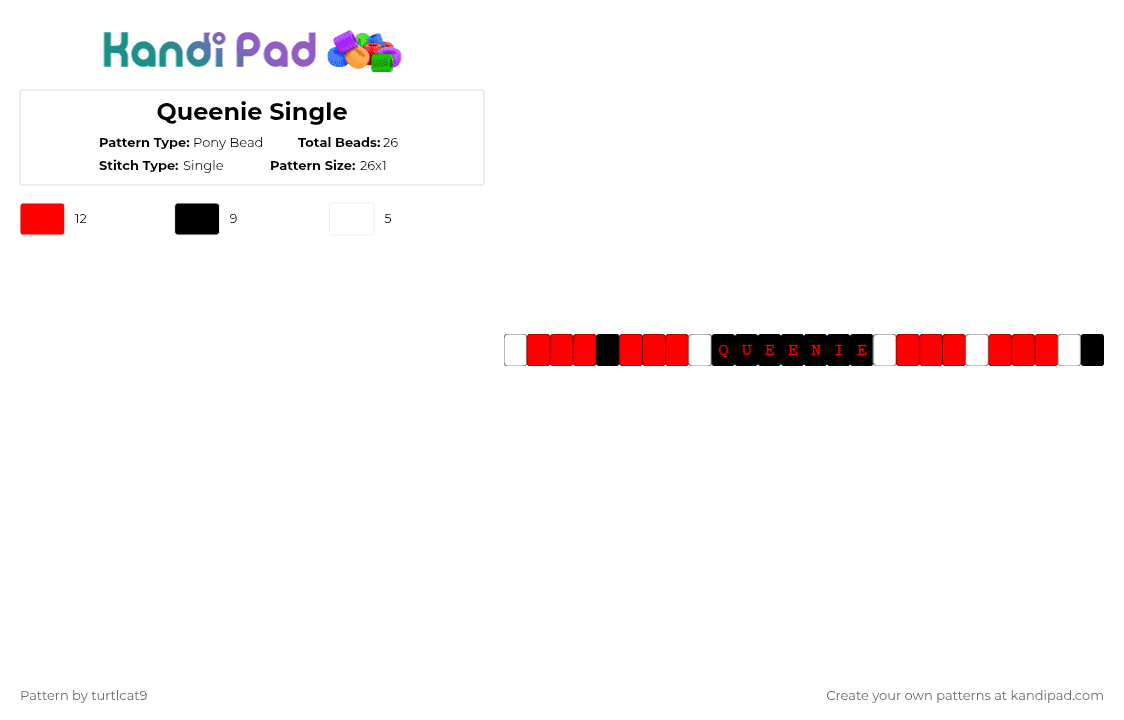 Queenie Single - Pony Bead Pattern by turtlcat9 on Kandi Pad - white,red,queenie,tadc,the amazing digital circus,cuff,horizontal