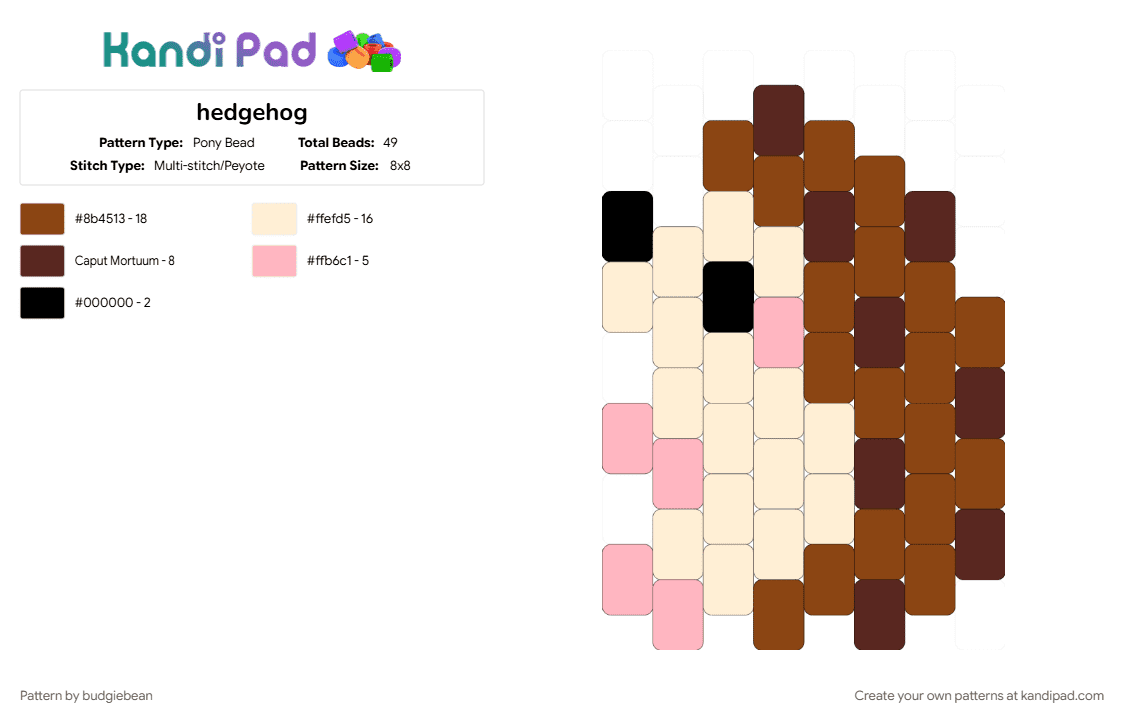 hedgehog - Pony Bead Pattern by budgiebean on Kandi Pad - beige, red