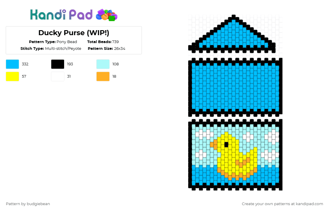 Ducky Purse (WIP!) - Pony Bead Pattern by budgiebean on Kandi Pad - light blue,duck,purse,bag,blue