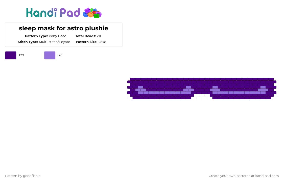 sleep mask for astro plushie - Pony Bead Pattern by goodfishie on Kandi Pad - purple