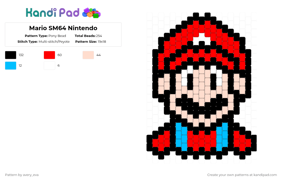 Mario SM64 Nintendo - Pony Bead Pattern by avery_eva on Kandi Pad - black,red,beige