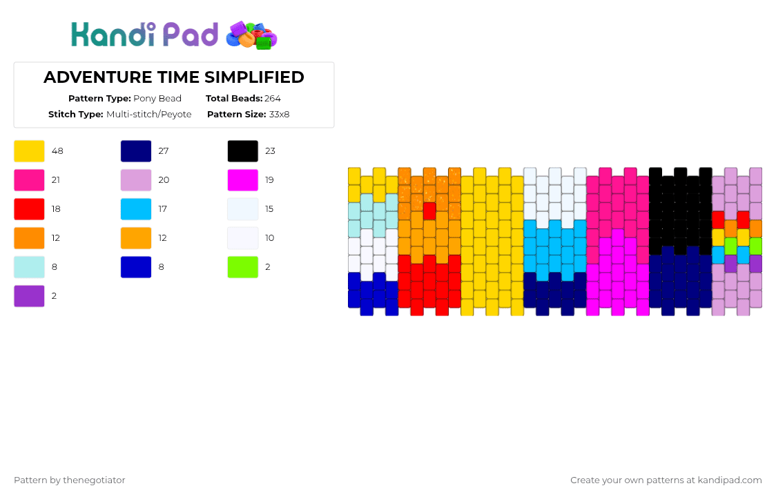ADVENTURE TIME SIMPLIFIED - Pony Bead Pattern by thenegotiator on Kandi Pad - purple,yellow,pink