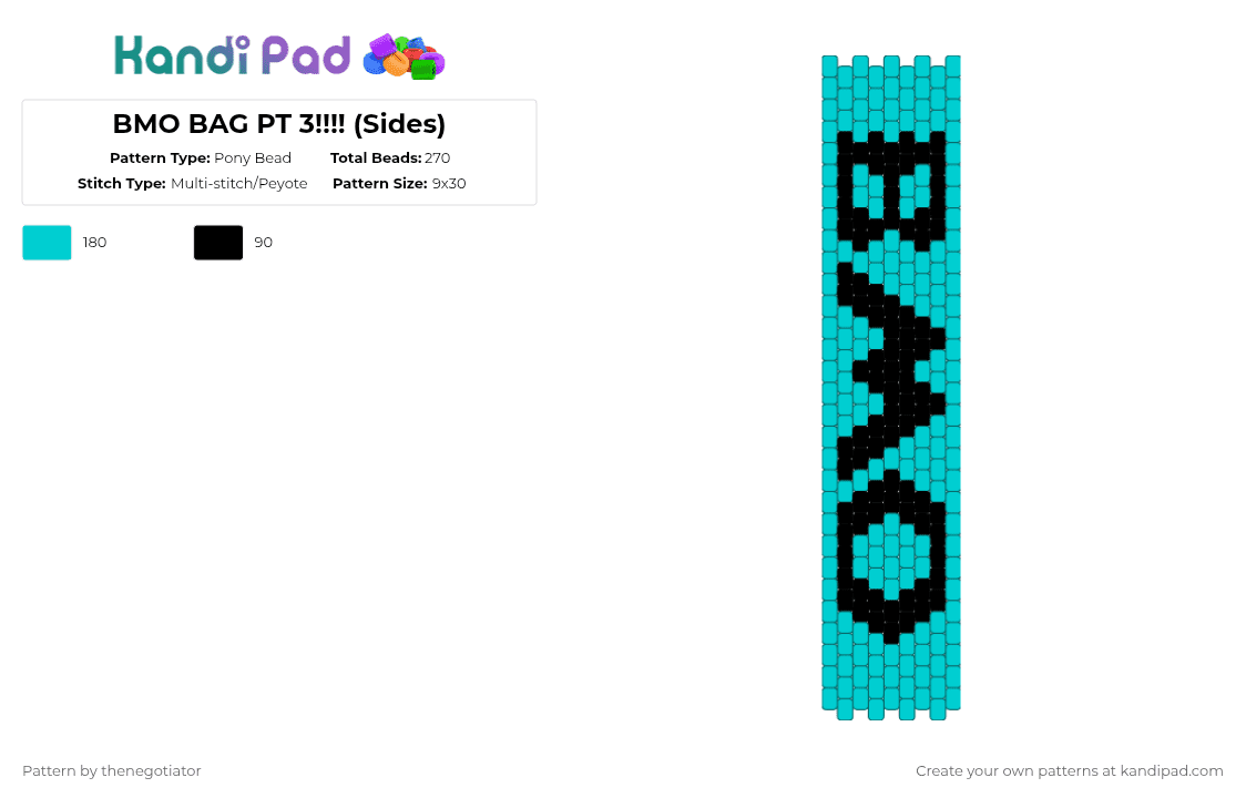 BMO BAG PT 3!!!! (Sides) - Pony Bead Pattern by thenegotiator on Kandi Pad - light blue,black