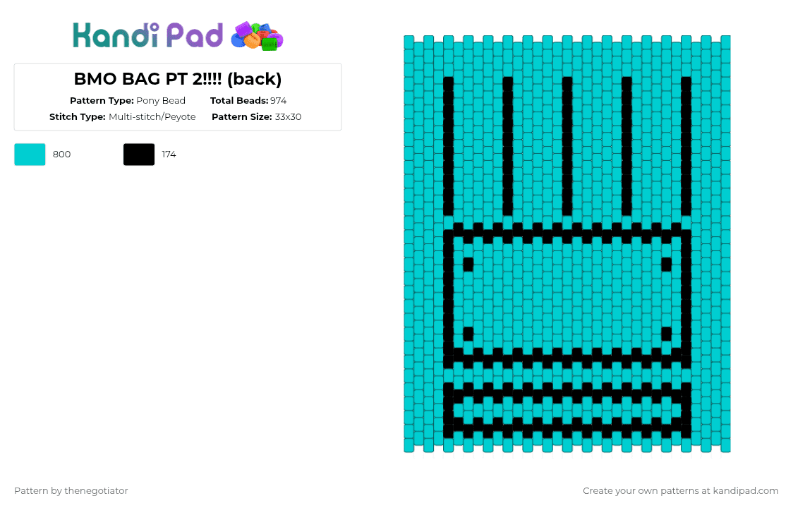 BMO BAG PT 2!!!! (back) - Pony Bead Pattern by thenegotiator on Kandi Pad - light blue