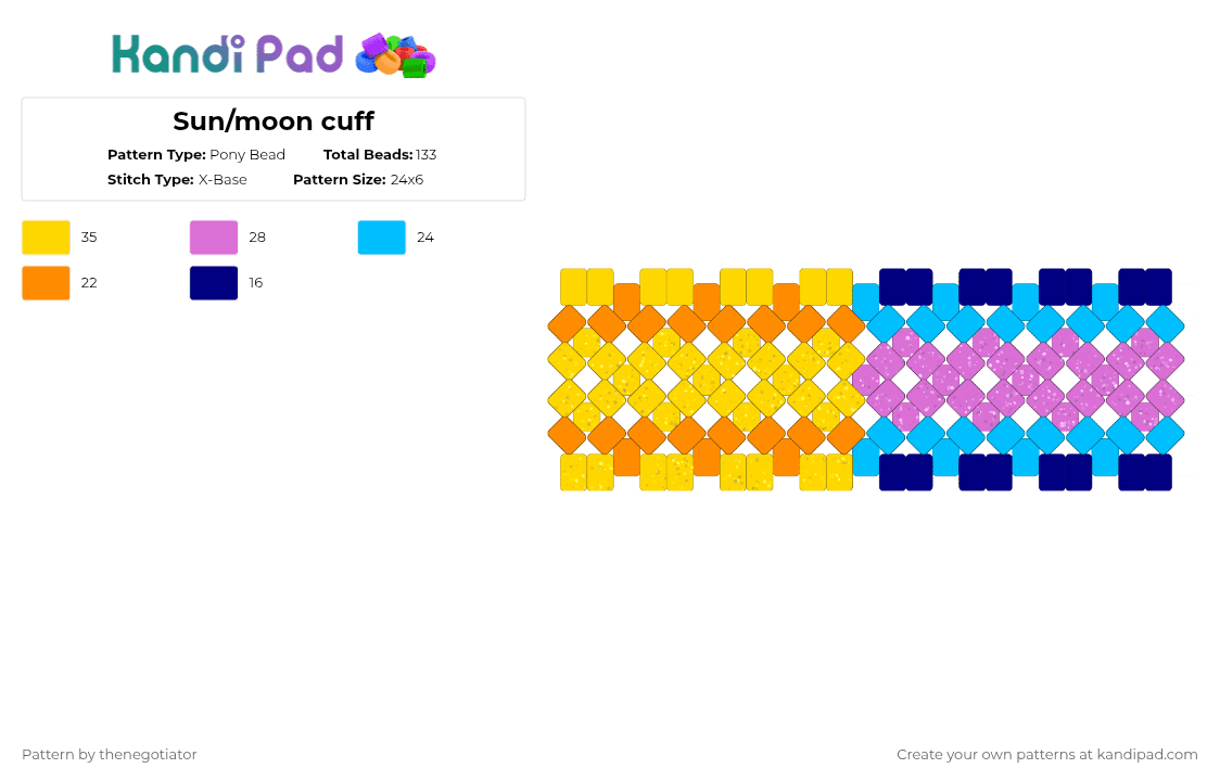 Sun/moon cuff - Pony Bead Pattern by thenegotiator on Kandi Pad - yellow,pink